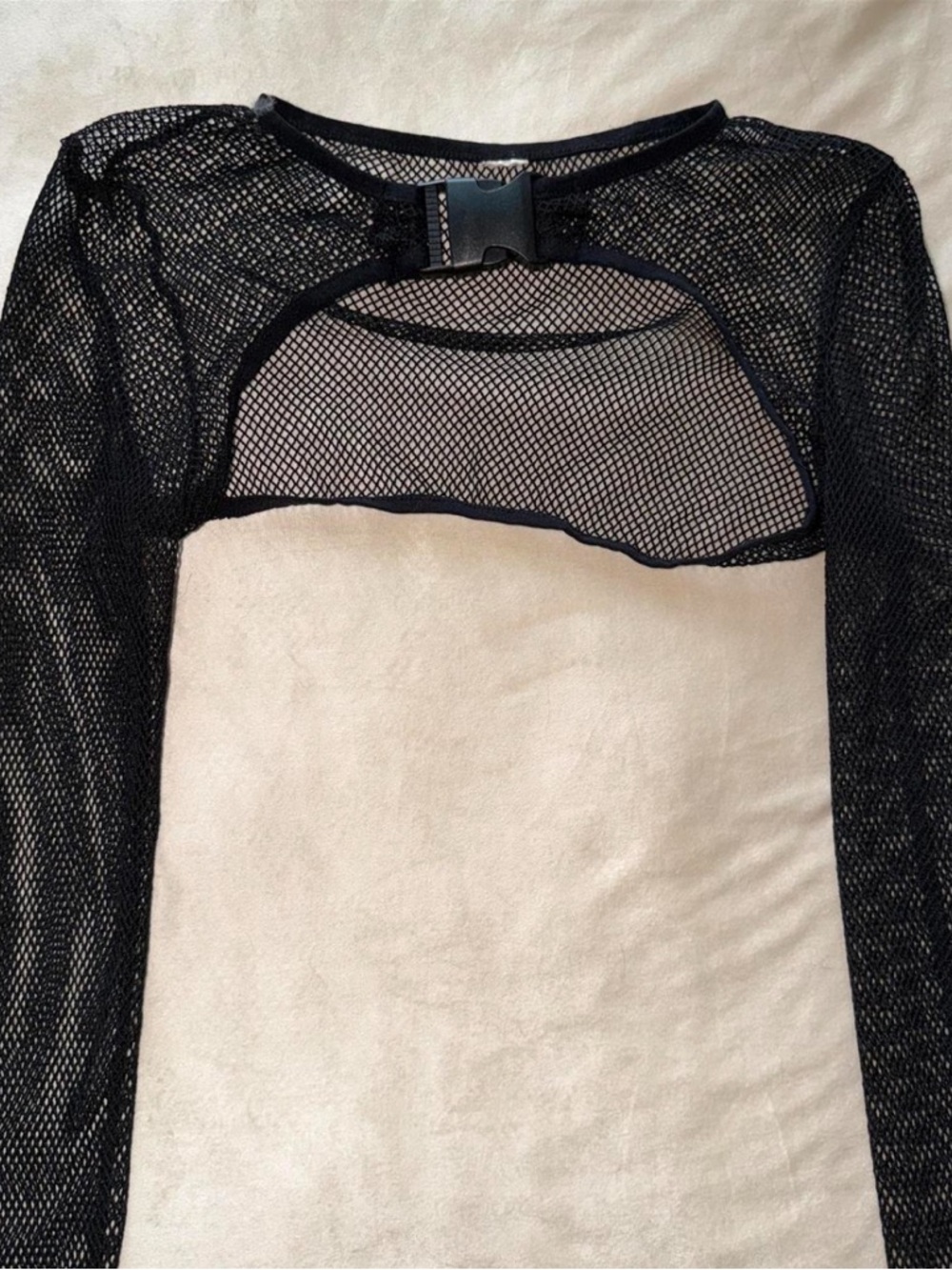 Black Fishnet Long-Sleeve Crop Shrug Top